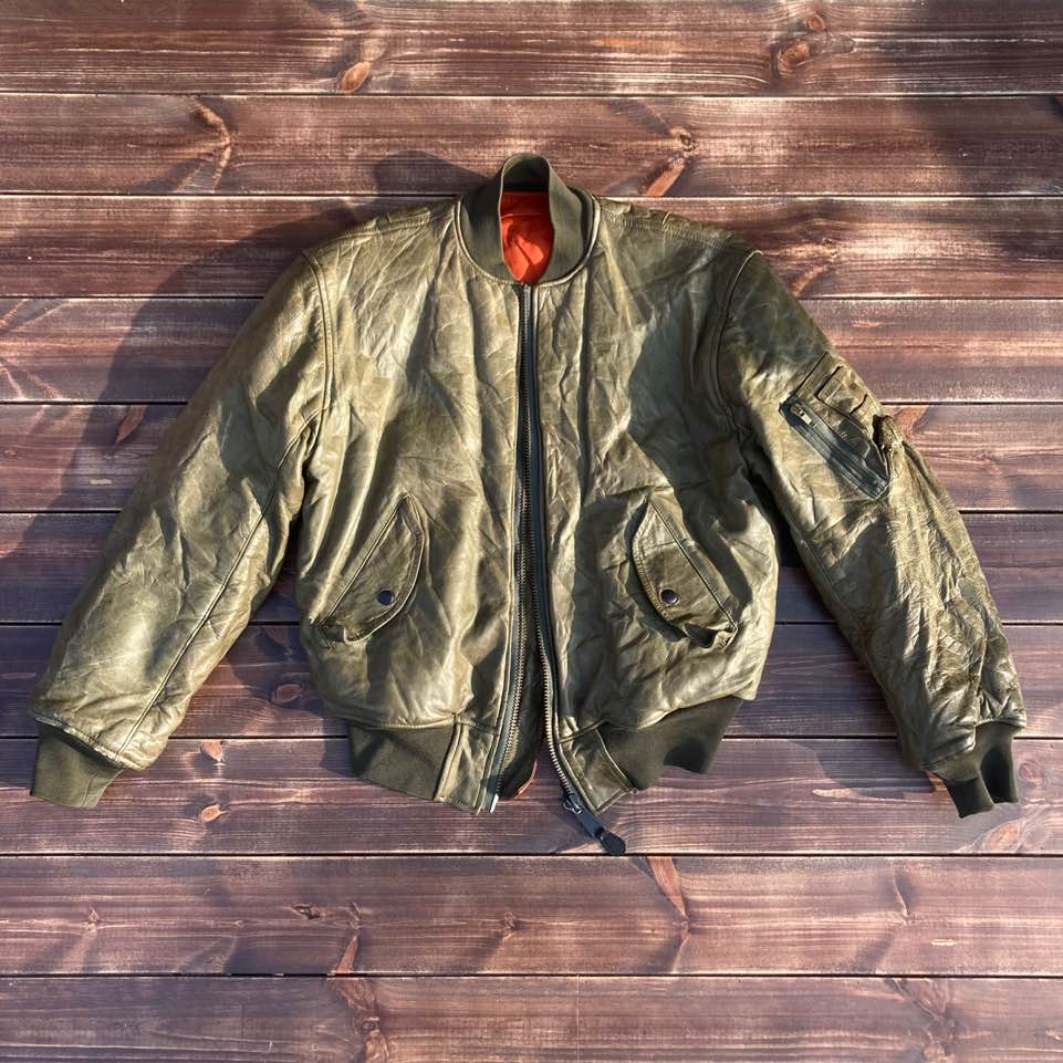 Vintage made in japan MA-1 leather flight jacket L (100-105)